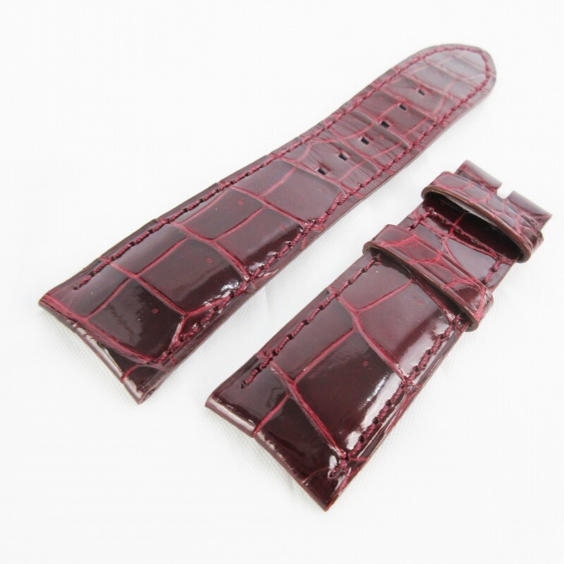 未使用品 腕時計用 革ベルト バンド アリゲーター クロコ シャイニー レザー ワインレッド系 赤 ラグ幅21mm 尾錠幅17mm メンズ拍卖