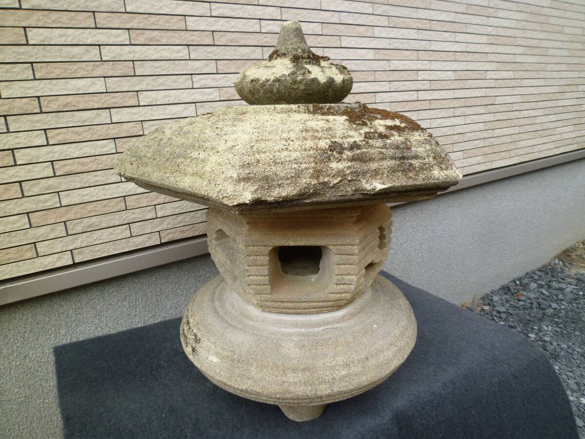 【即決・石灯籠】雪見灯篭(高さ50㎝ 42Kg) 石灯籠 燈篭 燈籠 宝珠 笠 火袋 中台 日本庭園 庭石 和風 置物 石塔 祠 古道具 古物 石拍卖