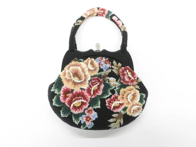 《古美術京松》リサイクル着物 和装小物 ビーズバッグ 花 r7w10-1741拍卖