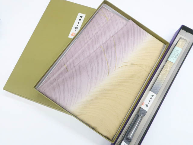 《古美術京松》リサイクル着物 和装小物 帯揚げ帯締めセット 帯揚 帯締 未使用 北出与三郎作 作家物 落款入 金彩 高麗組 箱付 r7w10-1743拍卖