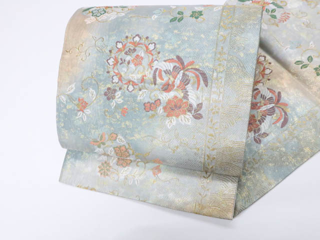 《古美術京松》袋帯 六通 金糸 唐花 鳥 正絹 r7b10-162拍卖