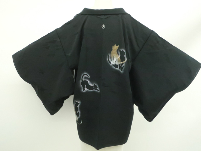 《古美術京松》羽織 オリジナル 一つ紋 猫 紐別 正絹 着物 身丈75.5cm 裄丈62.5cm r7z10-618拍卖