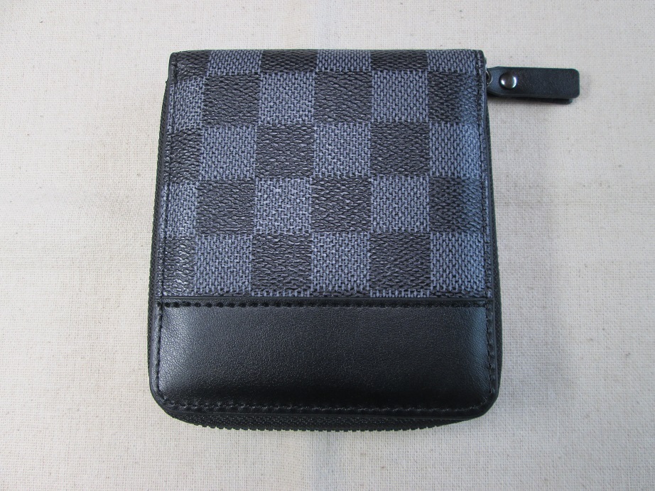 財布 短財布 二つ折り財布 チェック柄 市松模様 PUレザー ブラック 韓国拍卖