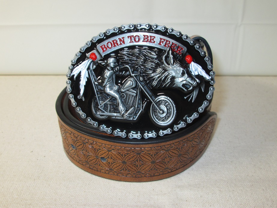 ベルト バイク チェーン 車 ウルフ デザイン バックル PUレザー ブラウン メンズ レディース カジュアル バイカー ウェスタン風 かっこいい拍卖