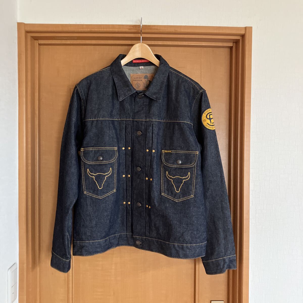 極美品 Pherrow's フェローズ デニムジャケット 25周年記念 限定モデル サイズ42 刺入ワッペン チェーン刺繍 MADE IN JAPAN 日本製拍卖