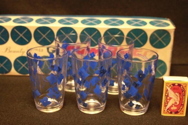 【新品未使用】★贈答品 グラス『カメイガラス 青花柄タンブラー5客セット』★検:(初だし/ビール/冷茶/昭和レトロ/アデリア/当時物)0525A拍卖
