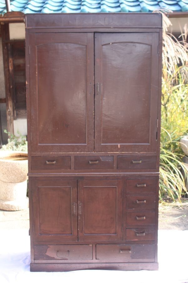 【蔵出し】★美品 レトロ家具『良い色合い 古い食器棚』★検:(本棚/飾り棚/観音扉/ブックシェルフ/アンティーク/西洋風/当時物)1121B拍卖