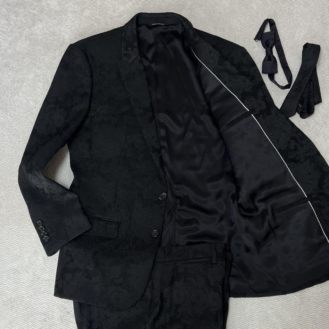 極美品 ドルチェ&ガッバーナ DOLCE&GABBANA 全面花柄刺繍 MARTINI スーツ セットアップ ネクタイリボン付 黒 ブラック 50サイズ拍卖