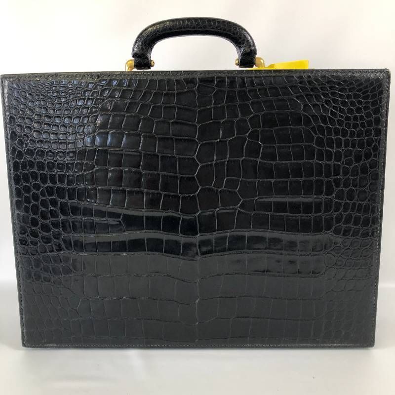 希少品 テストーニ a.testoni クロコダイル アタッシュケース ブリーフケース エキゾチックレザー ブラック プッシュロック 黒色拍卖