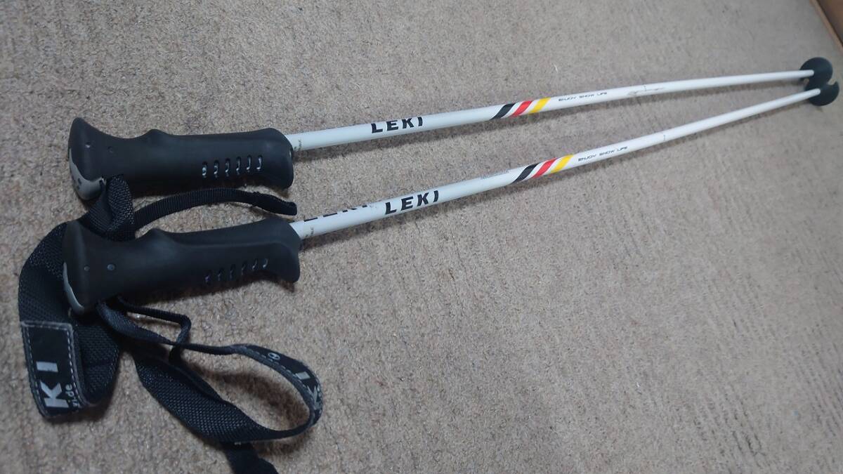 【良品】LEKI ホワイト カーボン製ストック115cmくらい リング直径50mmくらい 拍卖