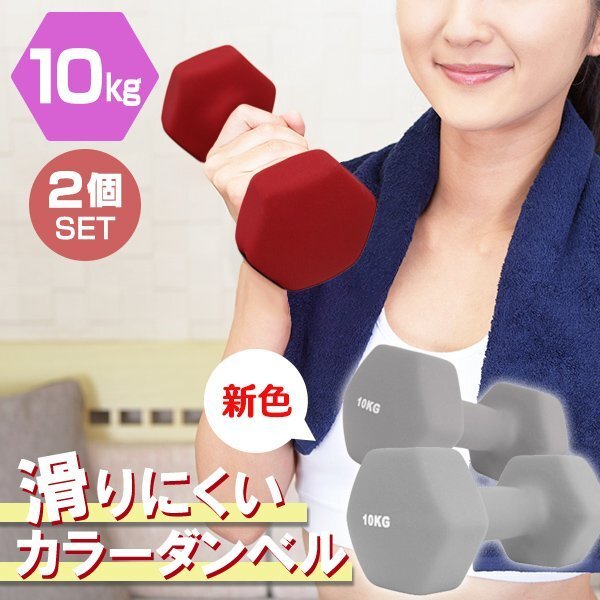 【2個セット/ダークグレー】滑りにくい カラー ダンベル 10kg 筋トレ エクササイズ 宅トレ シンプル ウエイトトレーニング ダイエット 新品拍卖