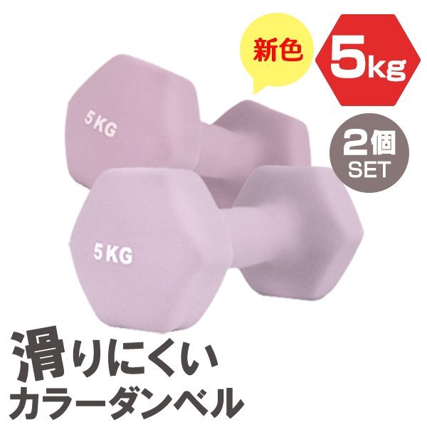 【2個セット/ライラック】滑りにくい カラー ダンベル 5kg 筋トレ エクササイズ 宅トレ シンプル ウエイトトレーニング ダイエット 新品 拍卖