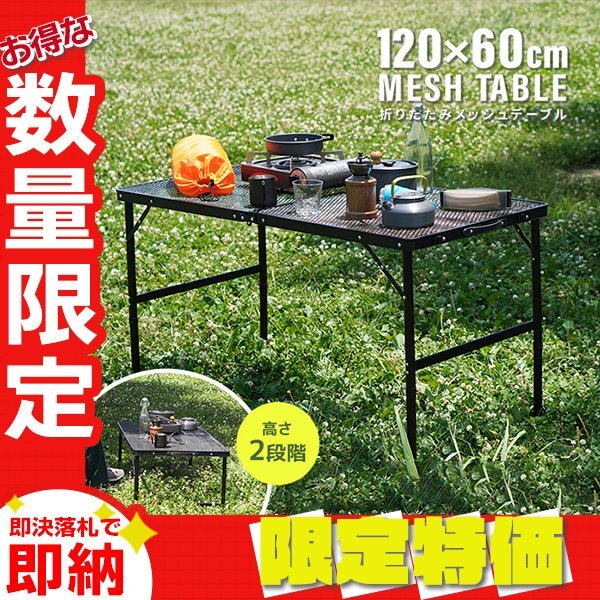 【限定セール】アウトドアテーブル 折りたたみ 120×60cm 耐荷重20kg メッシュテーブル 高さ2段階 軽量 ローテーブル BBQ キャンプ mermont拍卖