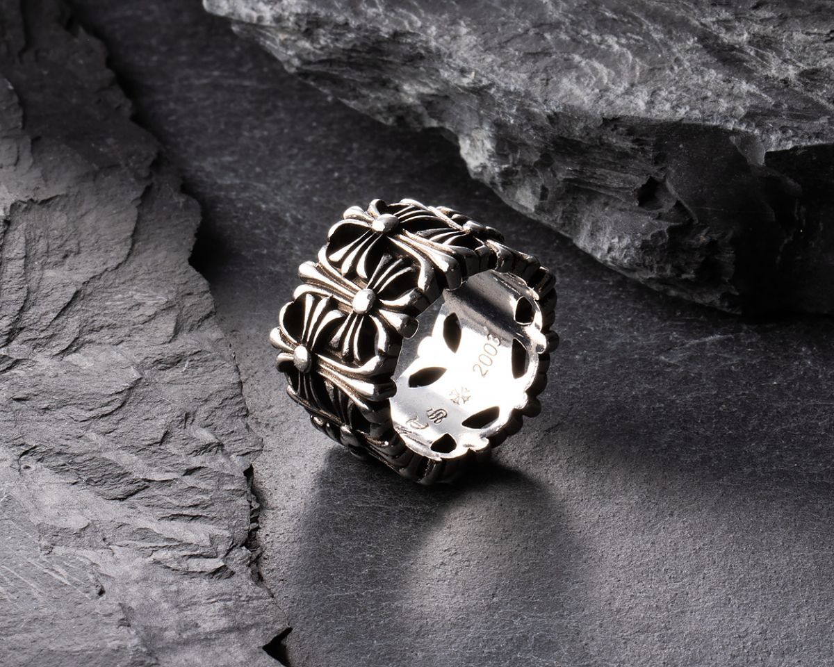 シルバー925 フローラルクロスリング 太め 幅広 指輪拍卖