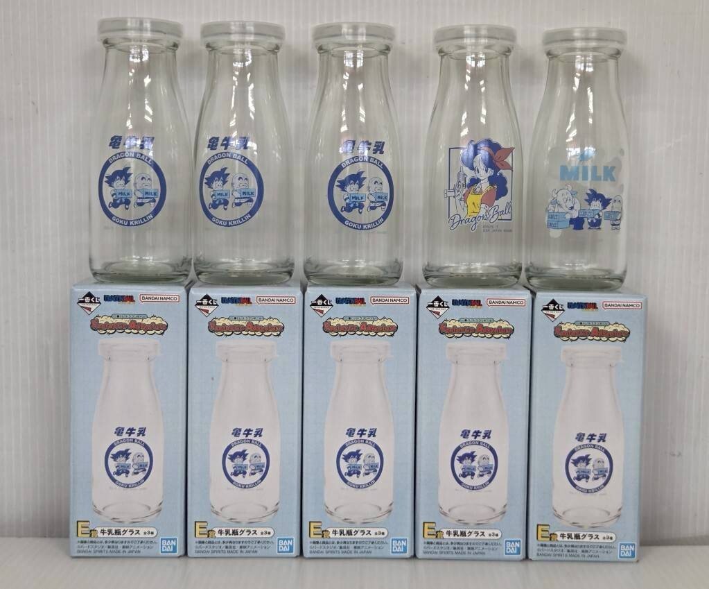 SE4349-1023-55 【開封済・中未使用】 一番くじ ドラゴンボール Fantastic Adventure E賞 牛乳瓶グラス 全3種 5点セット サイズ:約14cm拍卖
