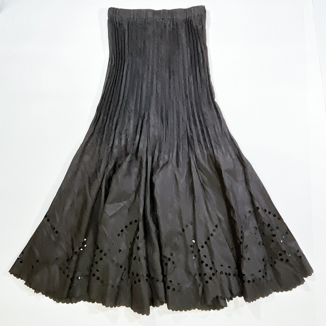 SPECCHIO スペッチオ カットワーク プリーツスカート ロングスカート 40 L 薄手 ブラック レディース ポリエステル素材 ☆831y拍卖