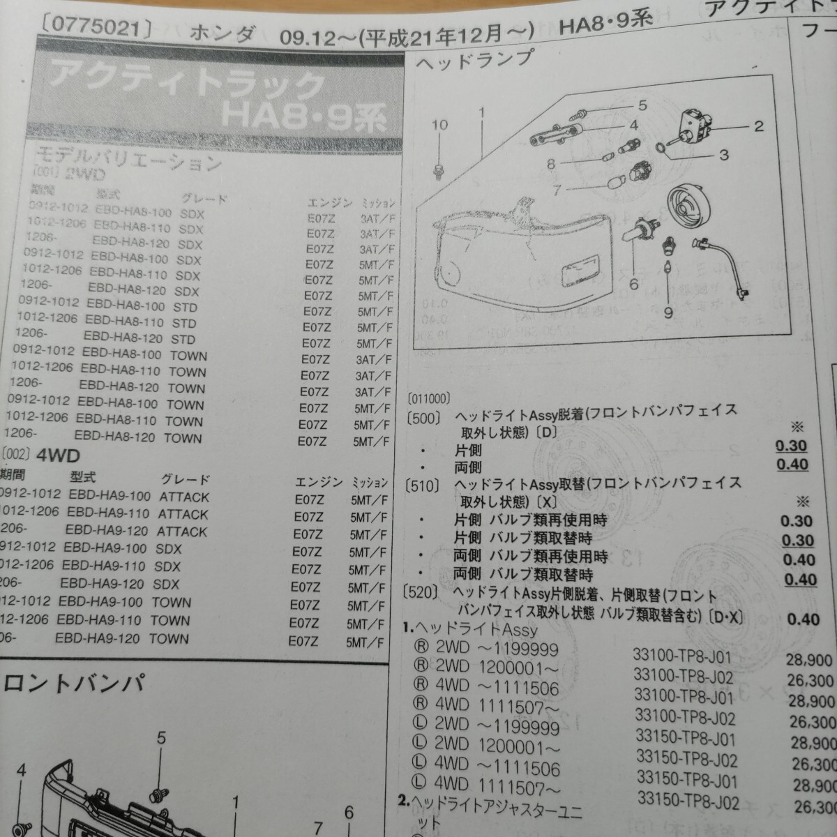 ■■【パーツガイド】 ホンダ アクティトラック (HA8・9系) H21.12~ 2013年後期版 【絶版・希少】拍卖