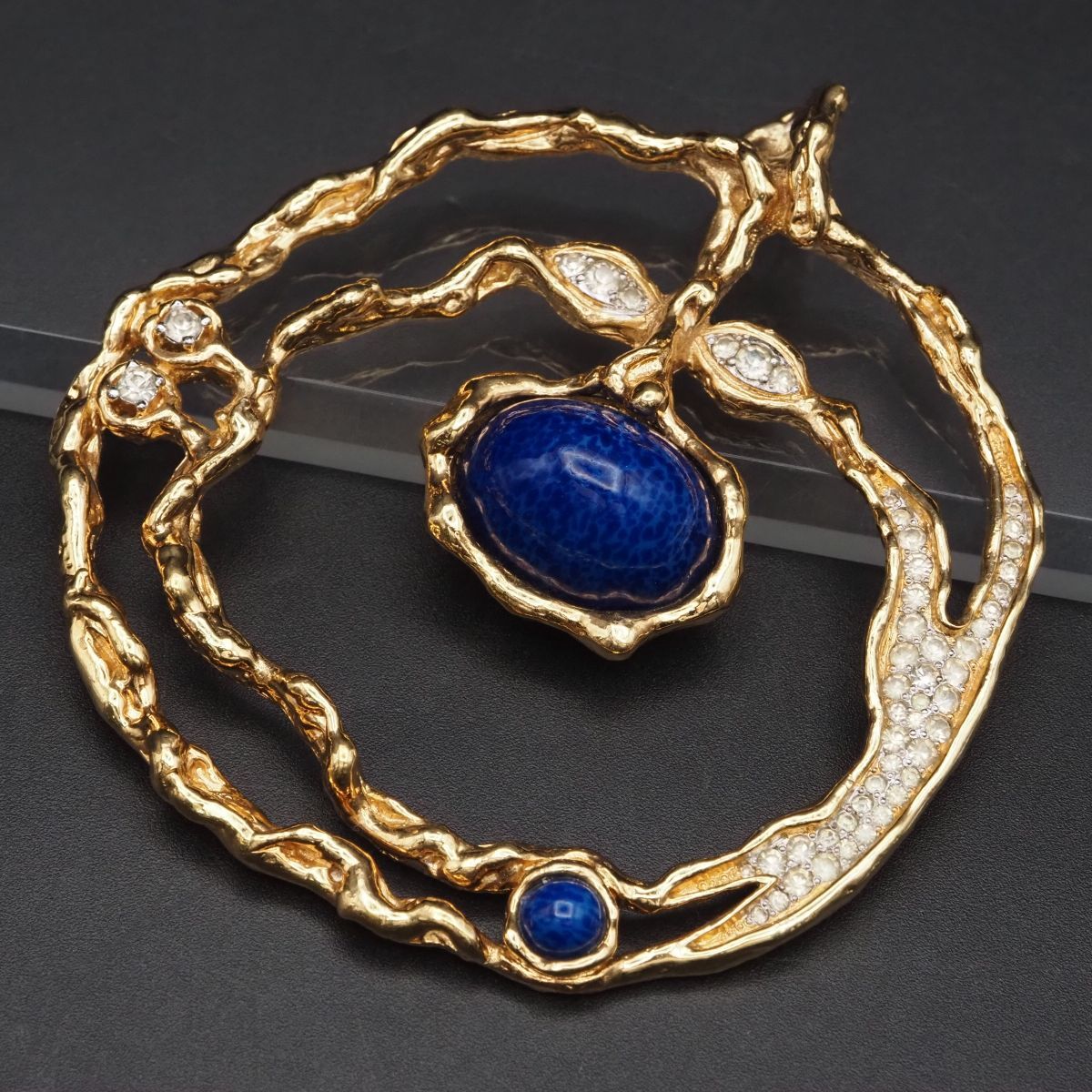 G198 特大 PANETTA パネッタ ペンダント トップ 大ぶり ブルーガラス ラインストーン ゴールド デザイン チャーム ヘッド拍卖