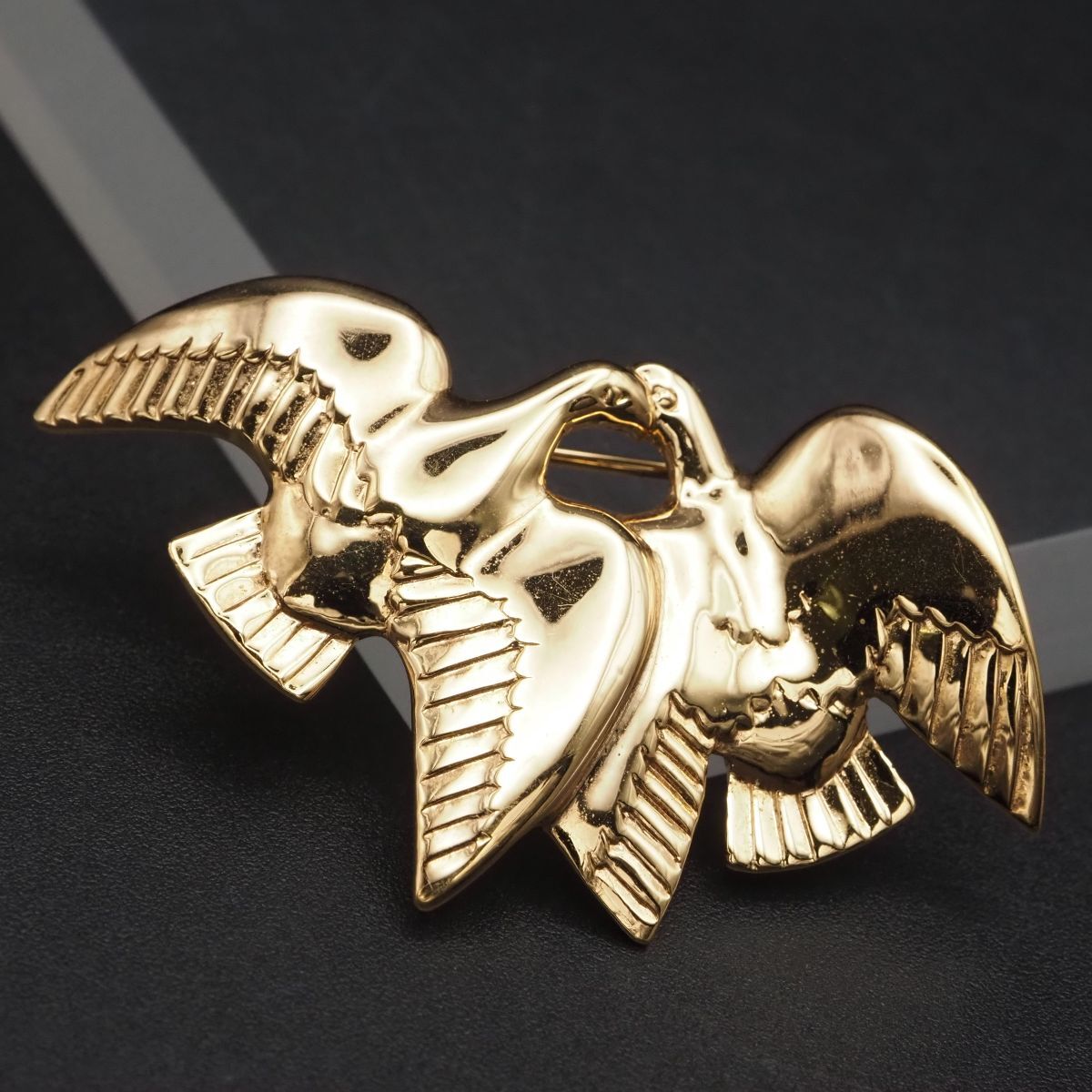 F914 NINA RICH ニナリッチ ブローチ 2羽の鳥 バード ゴールド デザイン拍卖