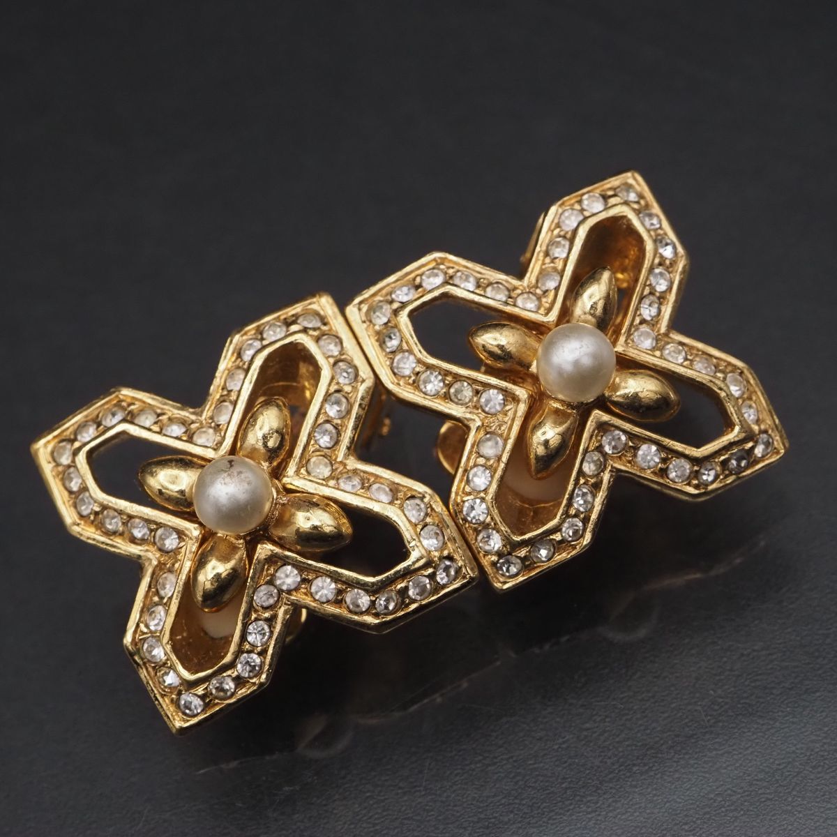 F889 A&S Attwood and Sawyer アトウッド&ソーヤー イヤリング フェイクパール ラインストーン ゴールド デザイン拍卖