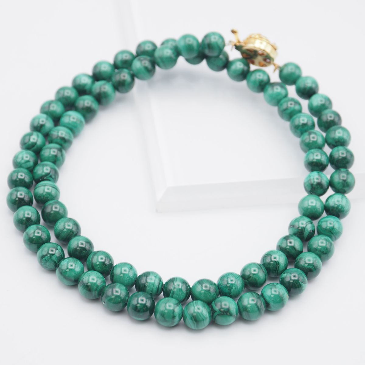 G039 マラカイト 孔雀石 8mm珠 SILVER刻印 ネックレス ゴールド デザイン シルバー拍卖
