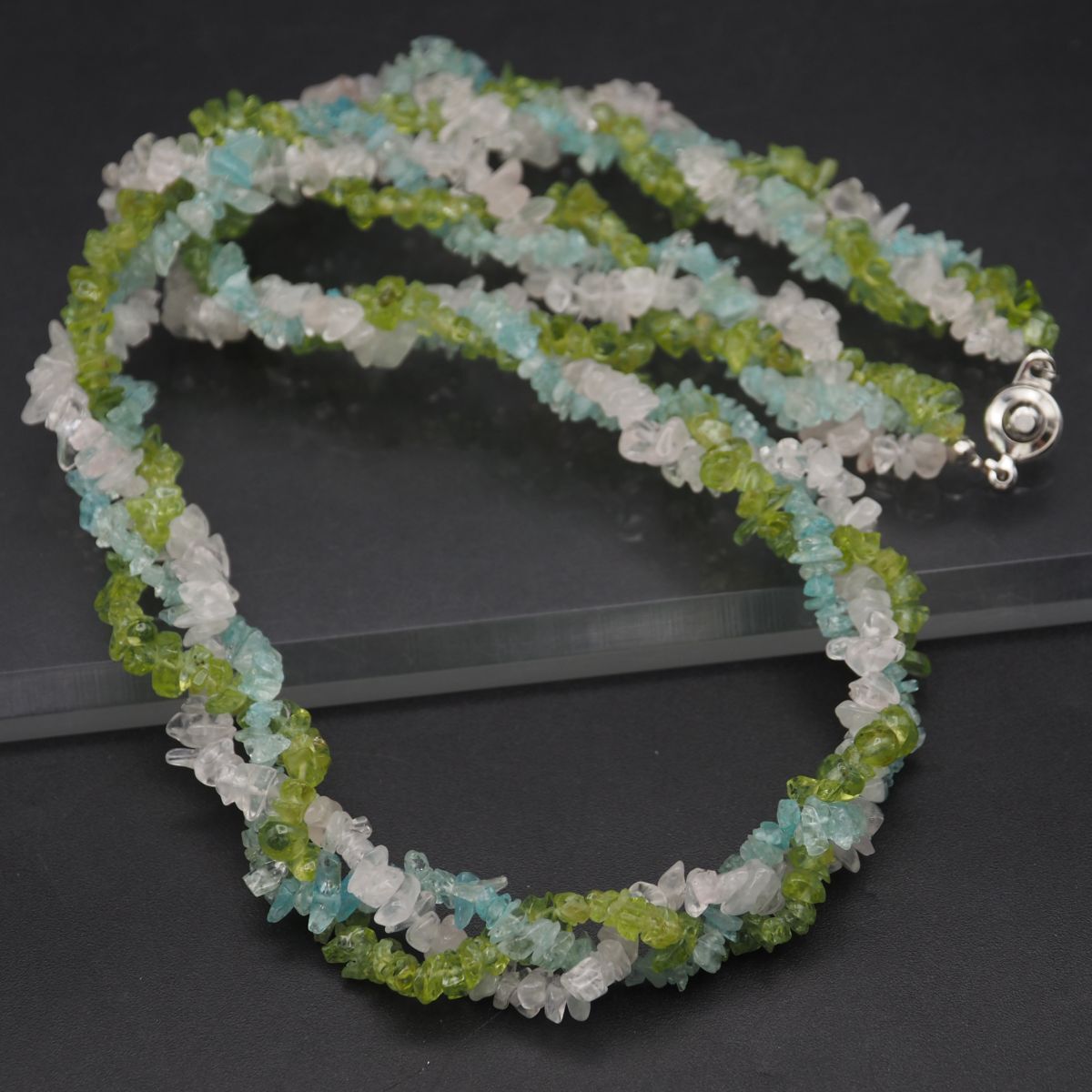 G220 アクアマリン ペリッドト等 カラーストーン ネックレス 3連シルバー デザイン 3月 8月誕生石拍卖