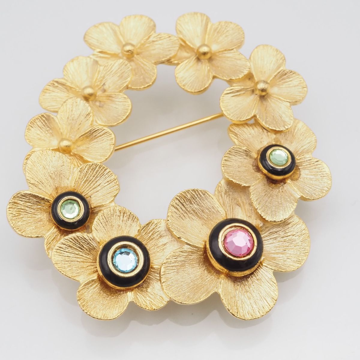 F944 CRAFT クラフト ブローチ フラワー カラーストーン風 マルチカラー ゴールド デザイン拍卖