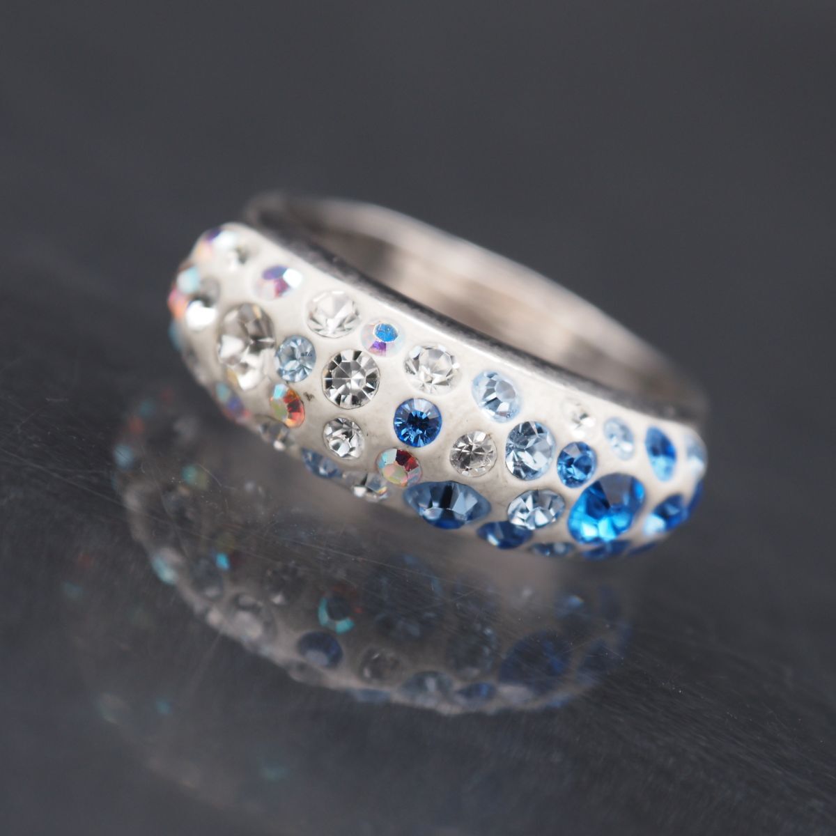 G127 カラーガラス 925刻印 リング ラインストーン デザイン シルバー 指輪 13号拍卖