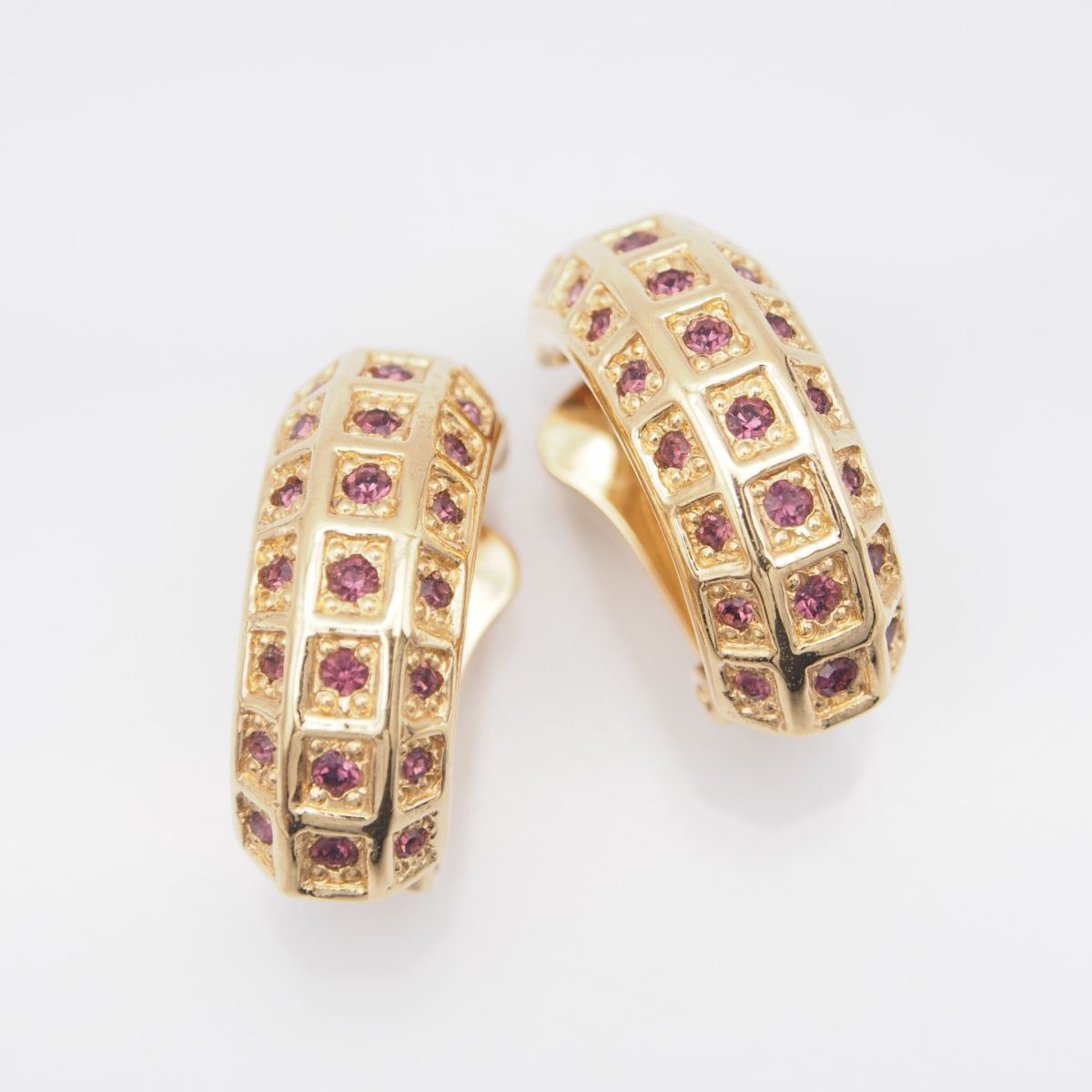 G095 イタリア ヴィンテージ VOGUE BIJOUX ヴォーグビジュ イヤリング フープ アメジスト風 ゴールド デザイン拍卖