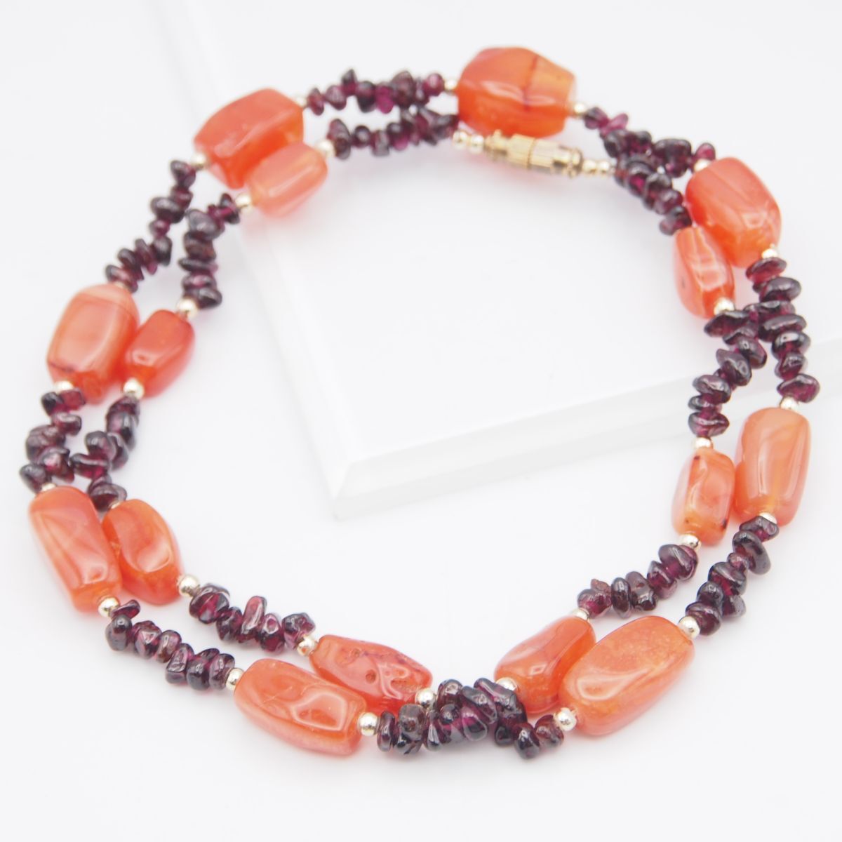 G044 レッドアゲート 赤瑪瑙 メノウ ガーネット ネックレス ゴールド デザイン シルバー 1月誕生石拍卖