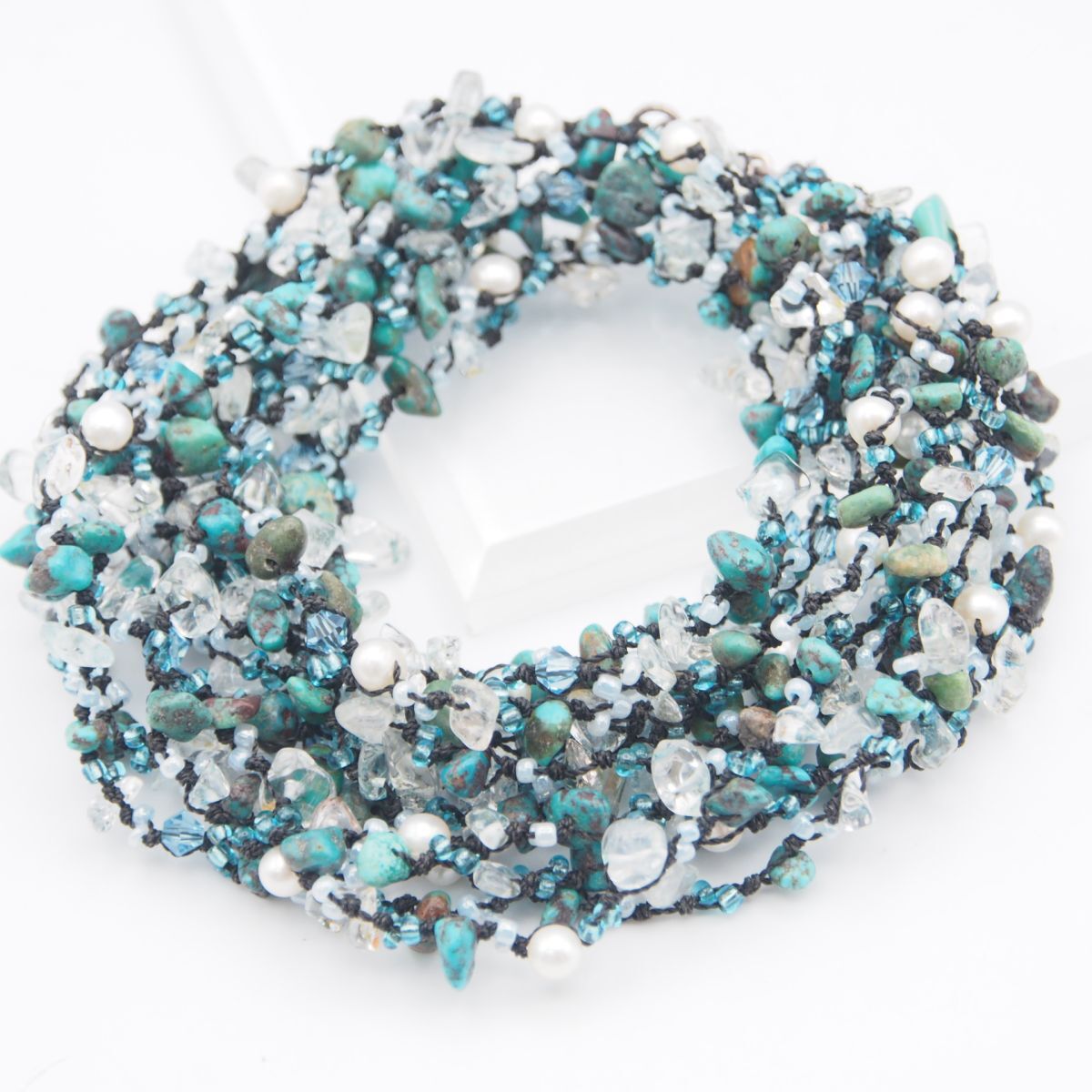 G003 ターコイズ トルコ石 淡水真珠 パール アクアマリン 925刻印 ネックレス 7連 デザイン シルバー 3月 6月 12月誕生石拍卖