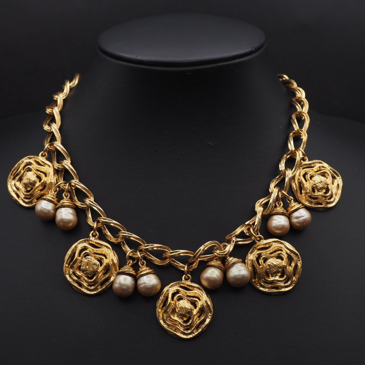 G229 Jean-Louis Scherrer ジャンルイシェレル フェイクパール ゴールド デザイン ネックレス コスチュームジュエリー拍卖