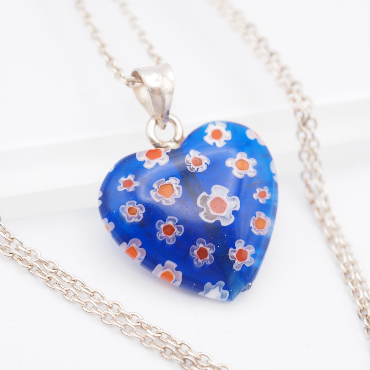 G431 ベネチアンガラス 925刻印 ペンダント ネックレス フラワー デザイン シルバー拍卖