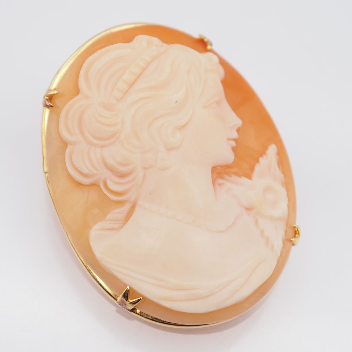 G692 シェルカメオ ブローチ 女性横顔 ゴールド デザイン ヴィンテージ拍卖