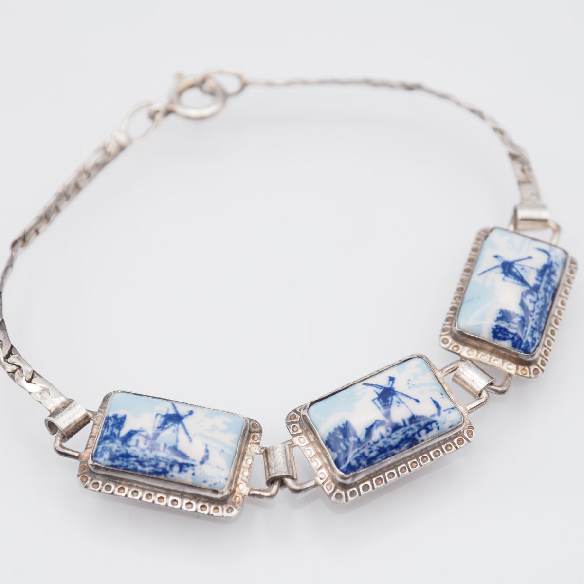 G542 ヴィンテージ ブレスレット 陶器 風車 風景 デザイン シルバー拍卖
