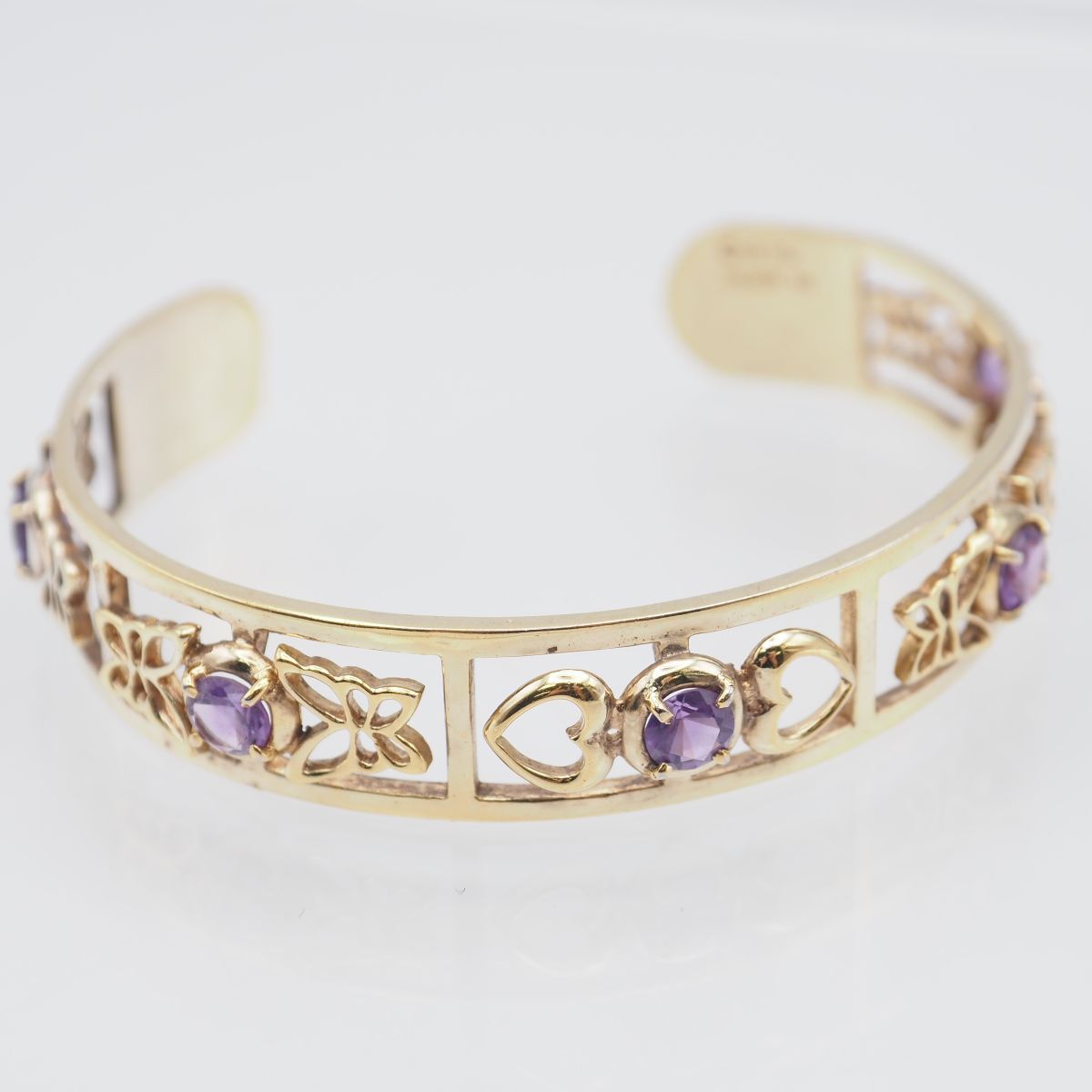G544 HANAE MORI ハナエモリ バングル アメジスト 蝶 バタフライ ハート ゴールド デザイン 腕輪 2月誕生石拍卖