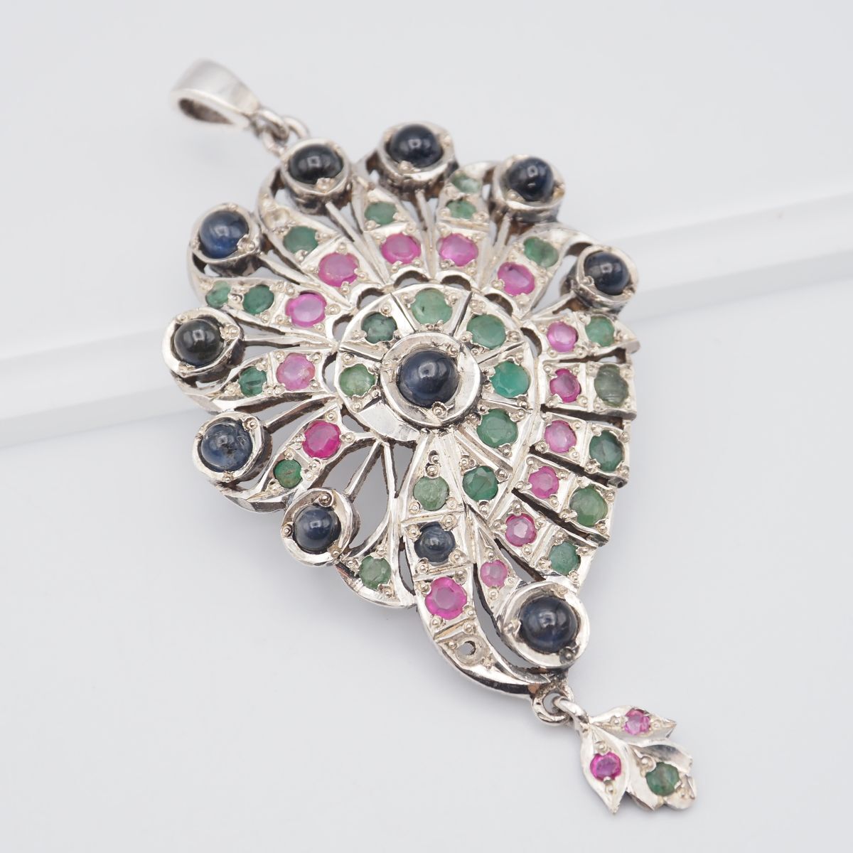 G468 カラーストーン ペンダント トップ 大ぶり マルチカラー デザイン シルバー チャーム ヘッド拍卖