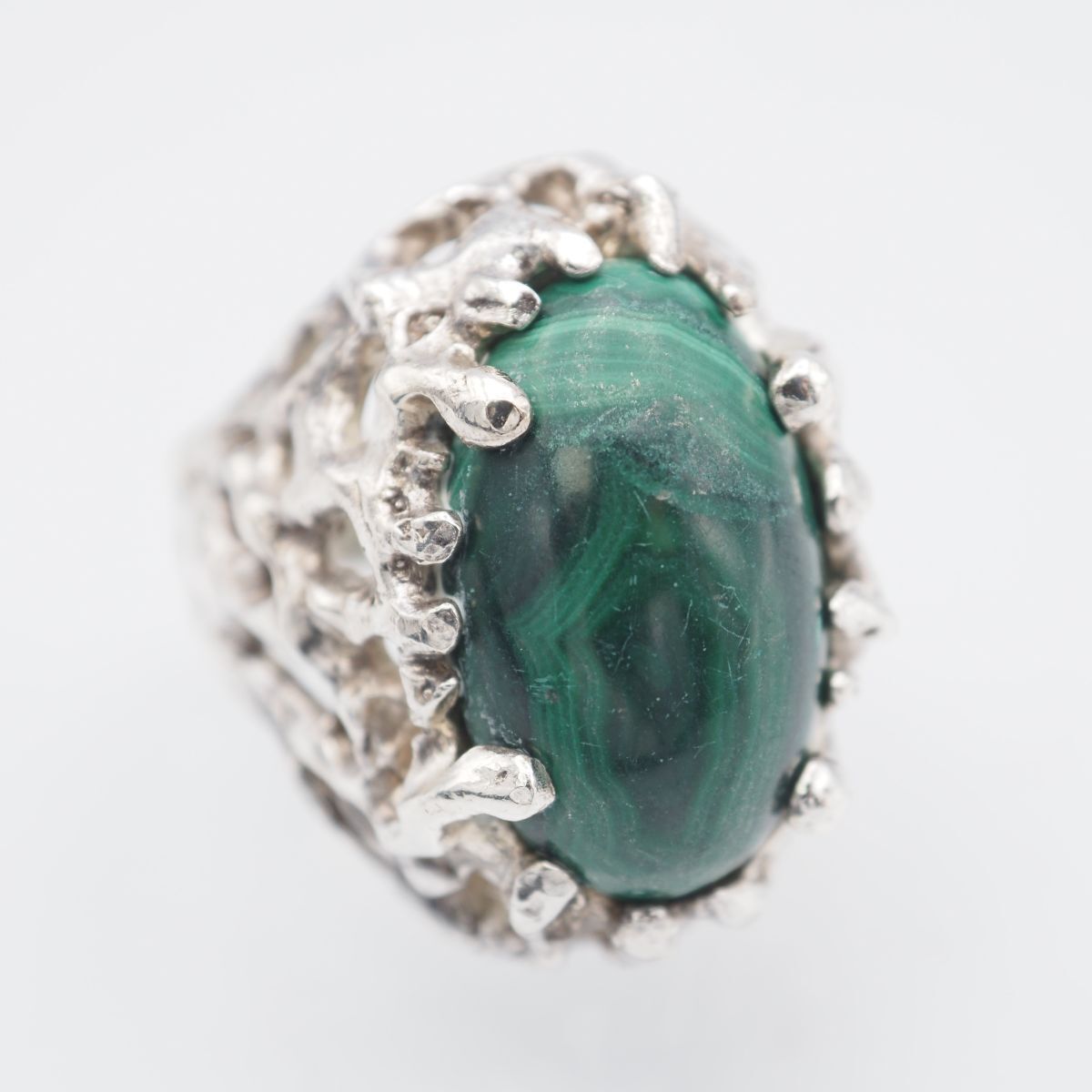 G494 マラカイト 孔雀石 リング デザイン シルバー 指輪 ヴィンテージ 10号拍卖
