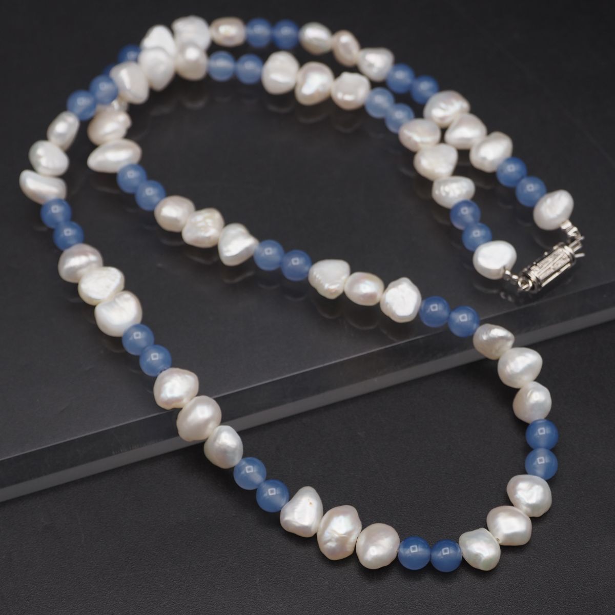 G223 淡水真珠 パール ブルーストーン SV刻印 ネックレス デザイン シルバー 6月誕生石拍卖