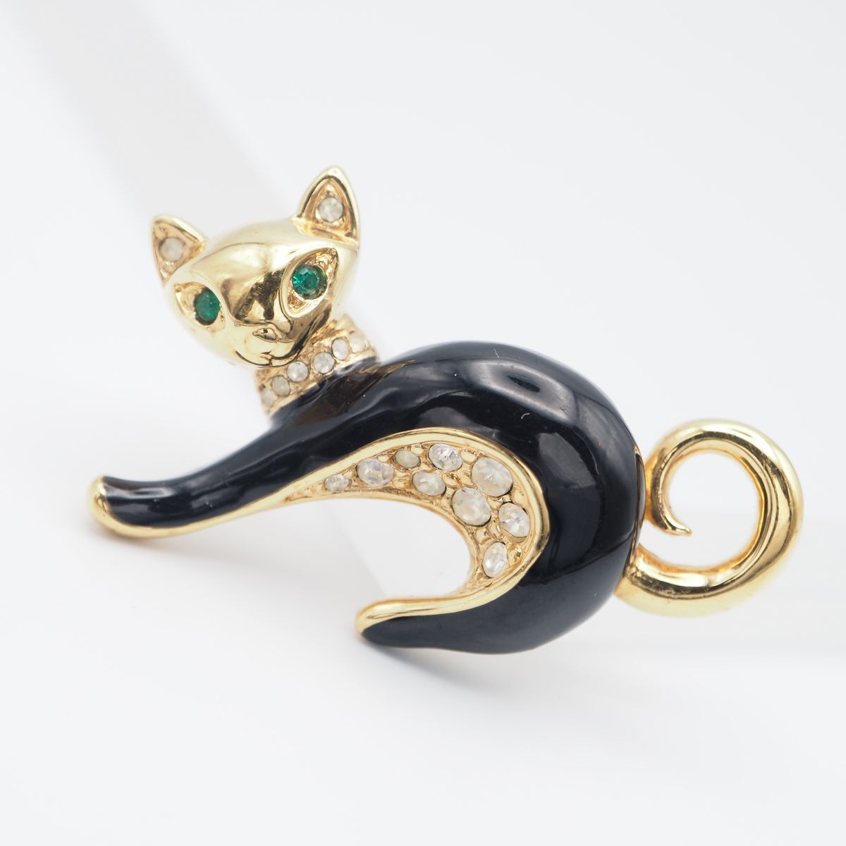 G202 A&S Attwood and Sawyer アトウッド&ソーヤー ブローチ ネコ キャット ラインストーン ゴールド デザイン コスチュームジュエリー拍卖