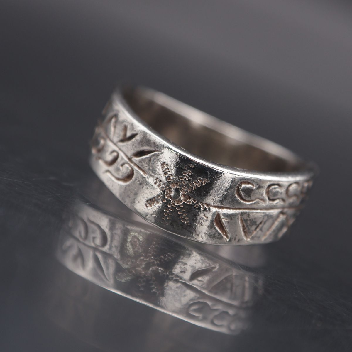 G561 ヴィンテージ 925刻印 リング 彫刻 デザイン シルバー 指輪 14号拍卖