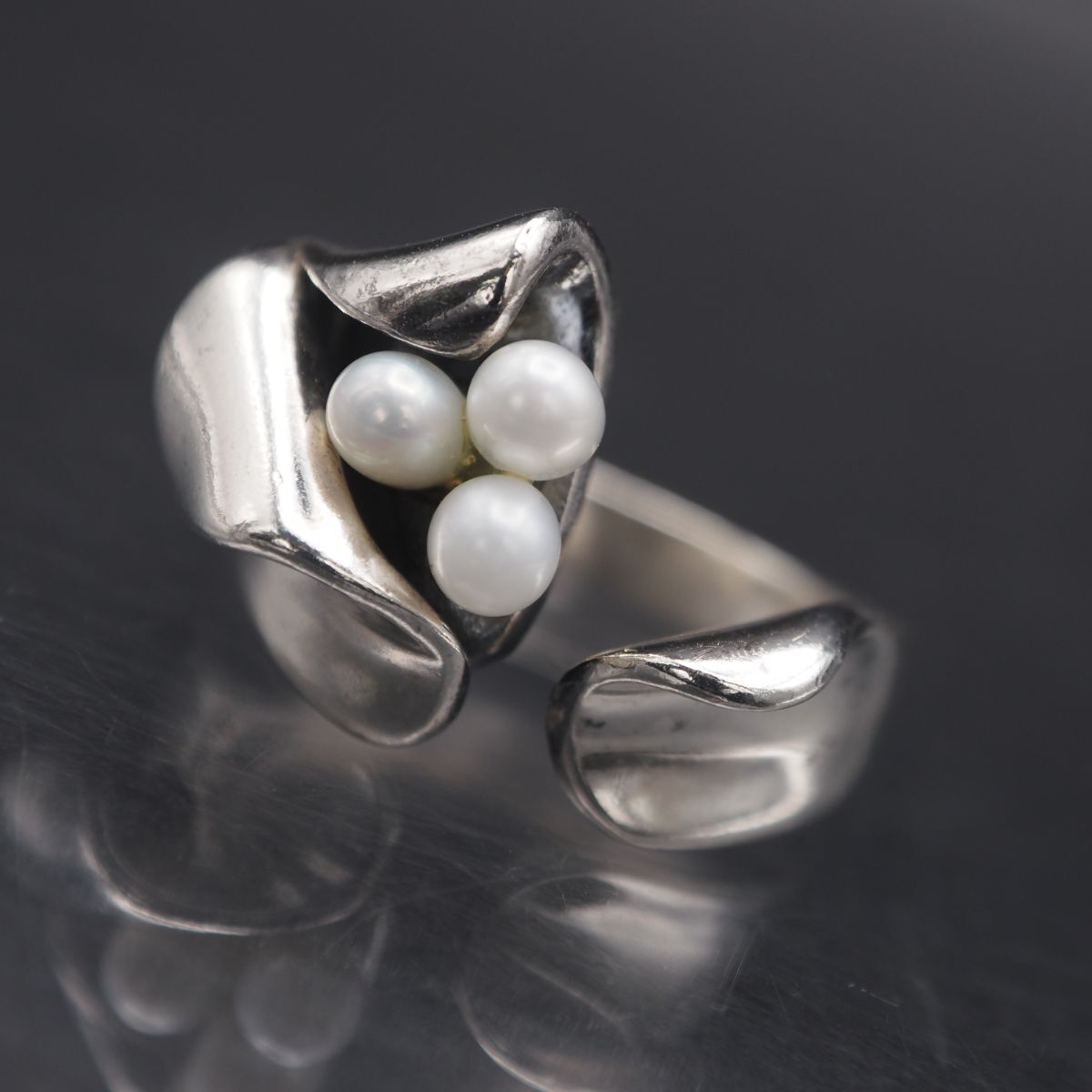 G620 淡水真珠 パール FROM 925S刻印 リング デザイン シルバー 指輪 6月誕生石 ヴィンテージ 14号拍卖