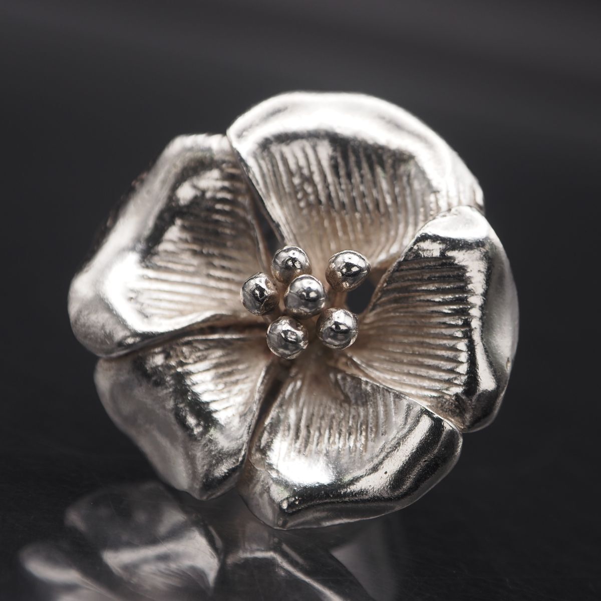 G578 ヴィンテージ SILVER刻印 リング 大ぶり ハイビスカス フラワー デザイン シルバー 指輪 11号拍卖