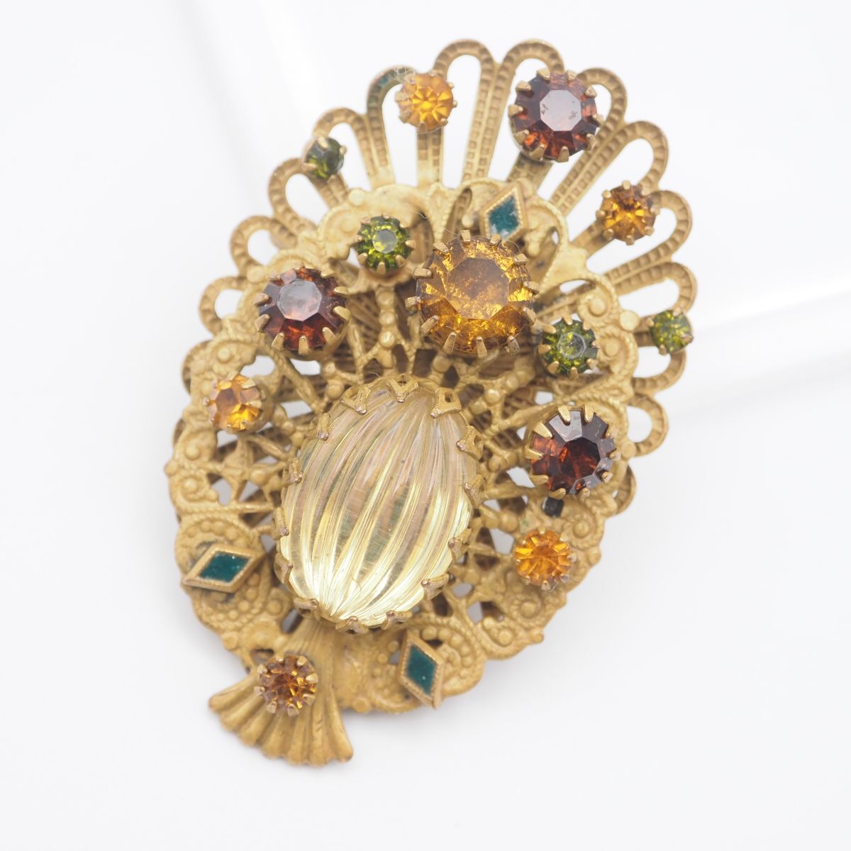 G697 WEISS ワイス ブローチ カラーストーン風 マルチカラー ゴールド デザイン コスチュームジュエリー拍卖