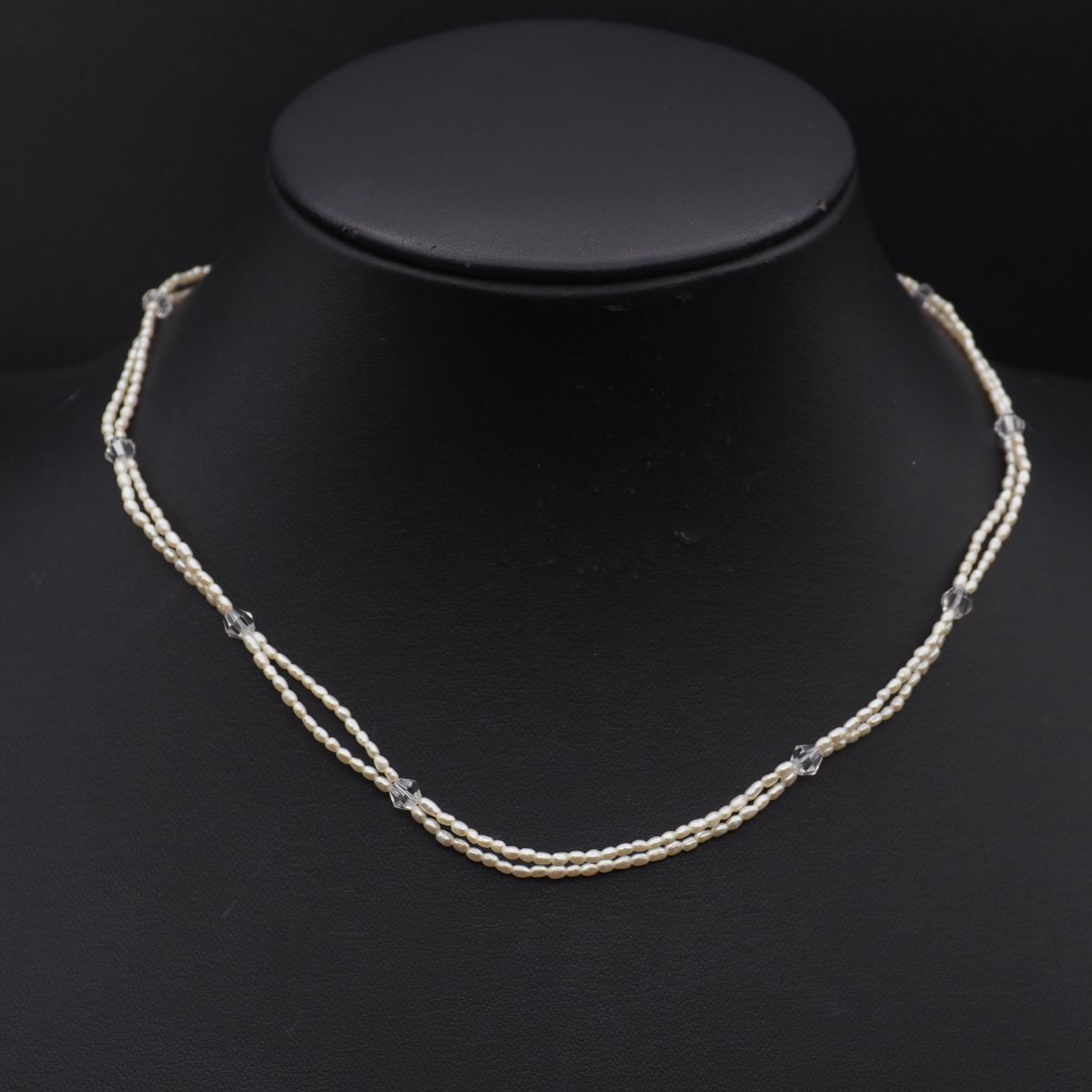 G602 ケシパール 1.8mm 芥子 真珠 水晶 925刻印 ネックレス 2連 デザイン シルバー 6月誕生石拍卖