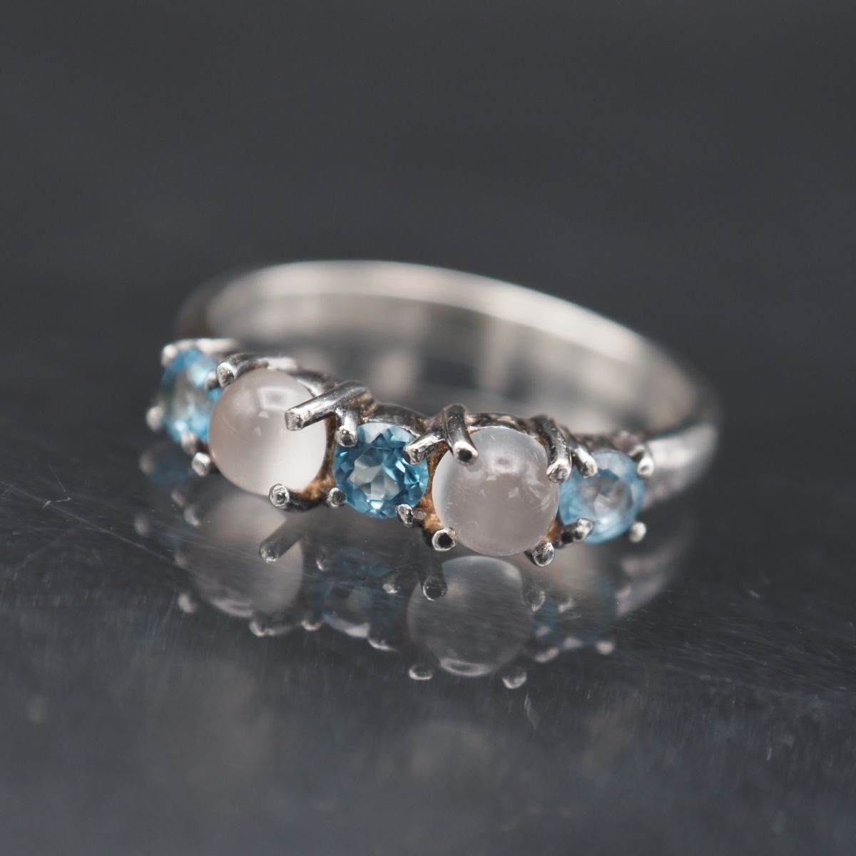 G847 キャッツアイストーン ブルートパーズ SILVER刻印 リング デザイン シルバー 指輪 2月 11月誕生石 11号拍卖