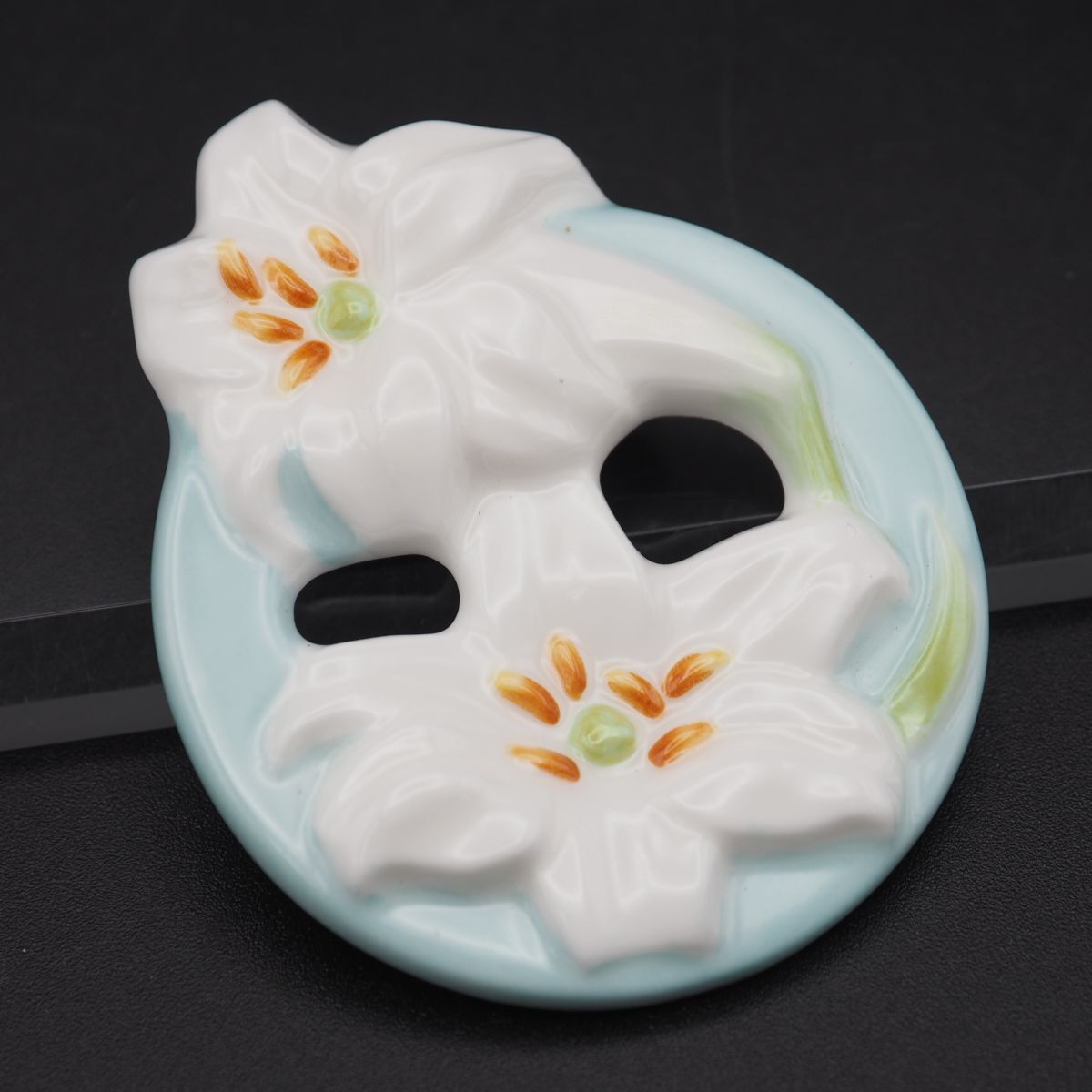 G669 Noritake ノリタケ ブローチ 陶磁器 ユリ フラワー デザイン シルバー拍卖