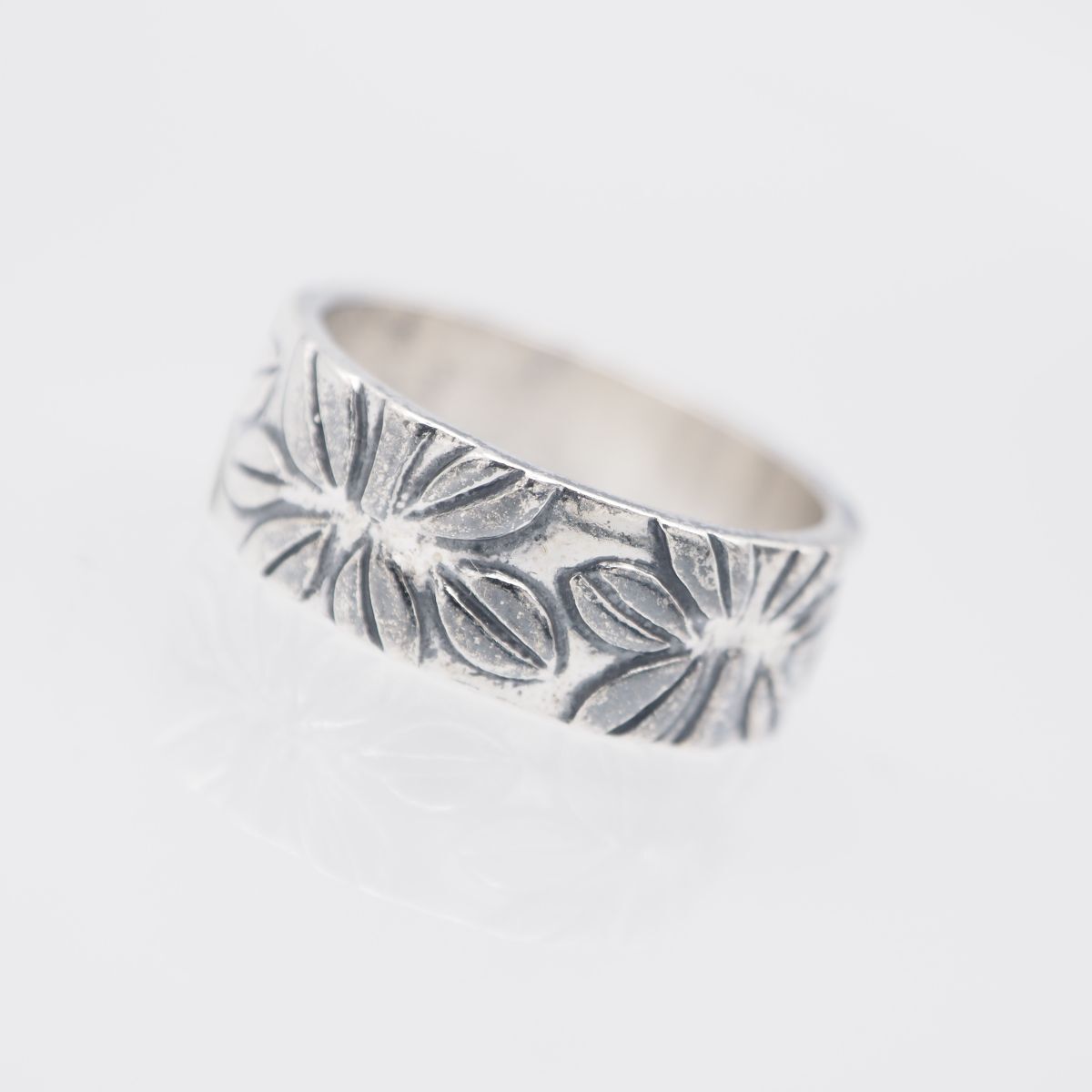 G577 ヴィンテージ SILVER刻印 リング 彫刻 フラワー デザイン シルバー 指輪 14号拍卖