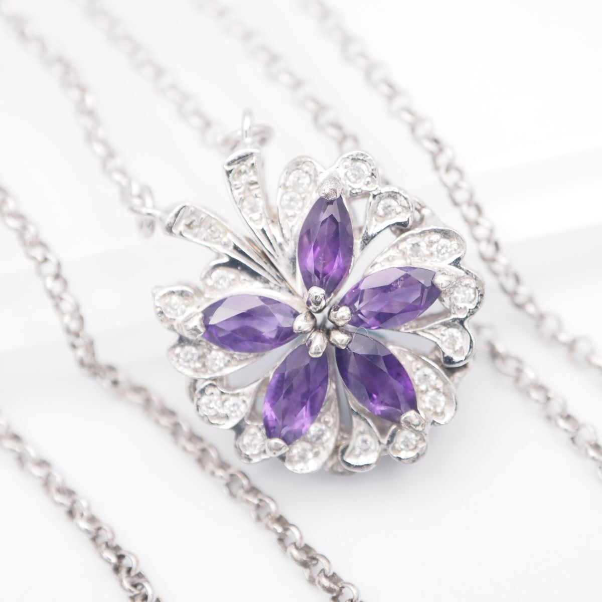 G430 アメジスト ブルートパーズ 925刻印 ネックレス ダイヤモンド風 リバーシブル デザイン シルバー 2月 11月誕生石拍卖