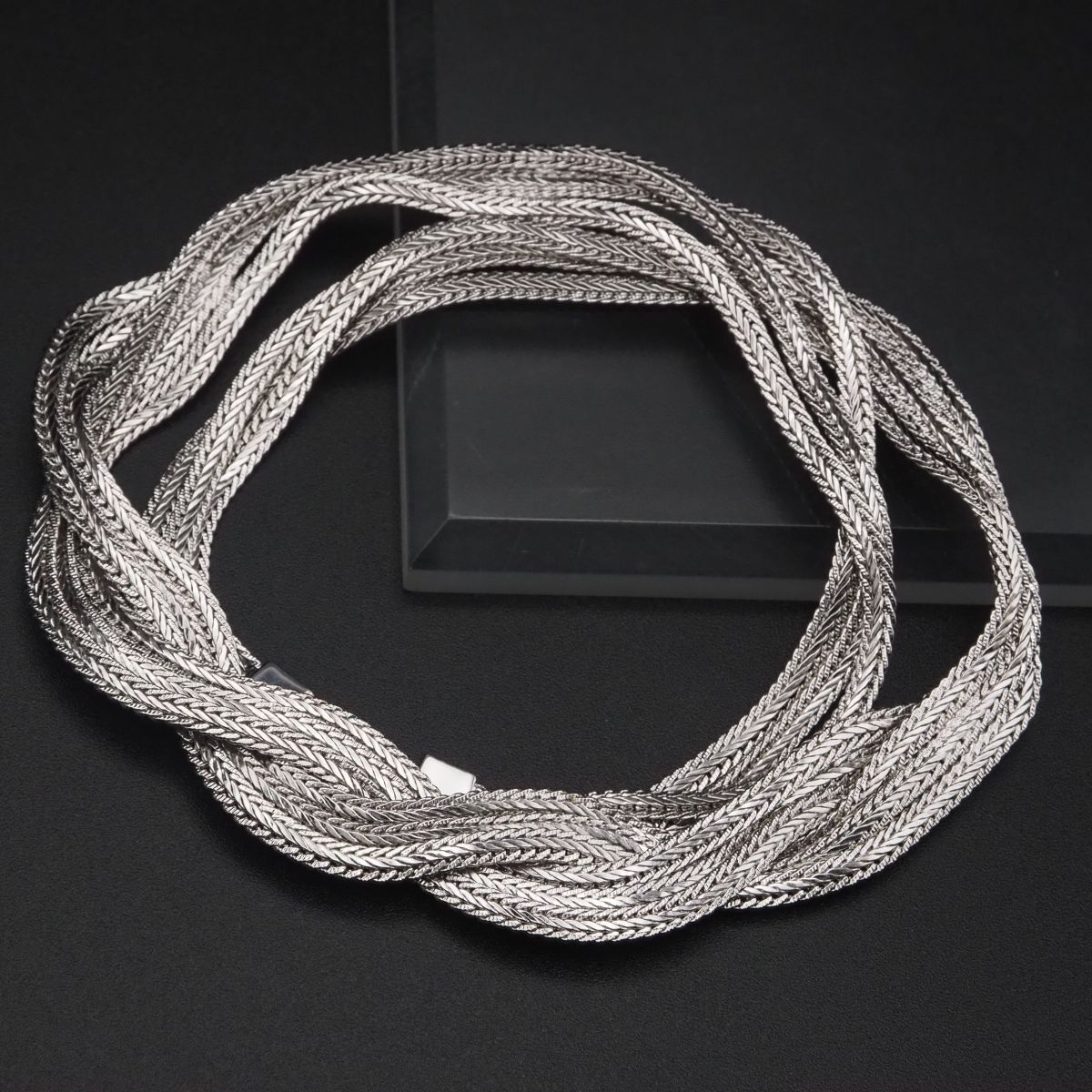 G745 Scherrer シェレル ネックレス 3連 編み込み デザイン シルバー コスチュームジュエリー拍卖